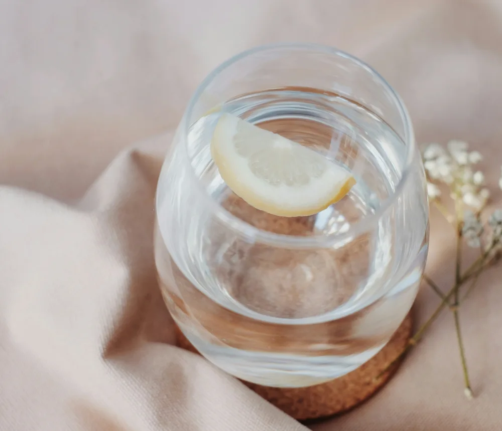 Verre avec de l'eau et du citron